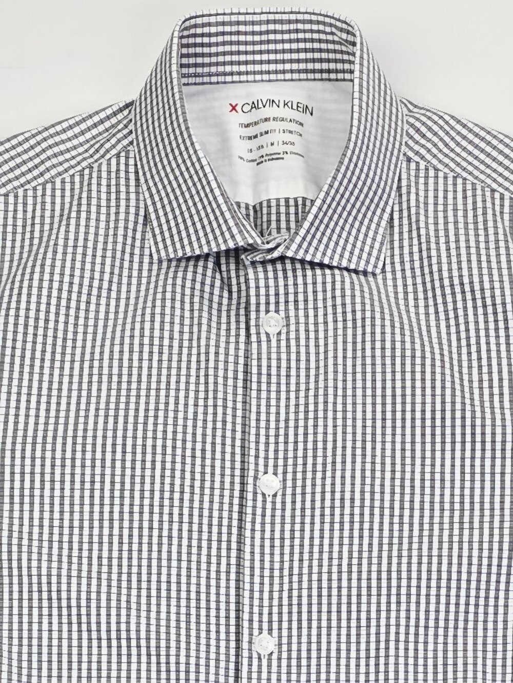 X Calvin Klein Temperature Regulation Gray White Check Mens 15-15.5 34/35 Shirt